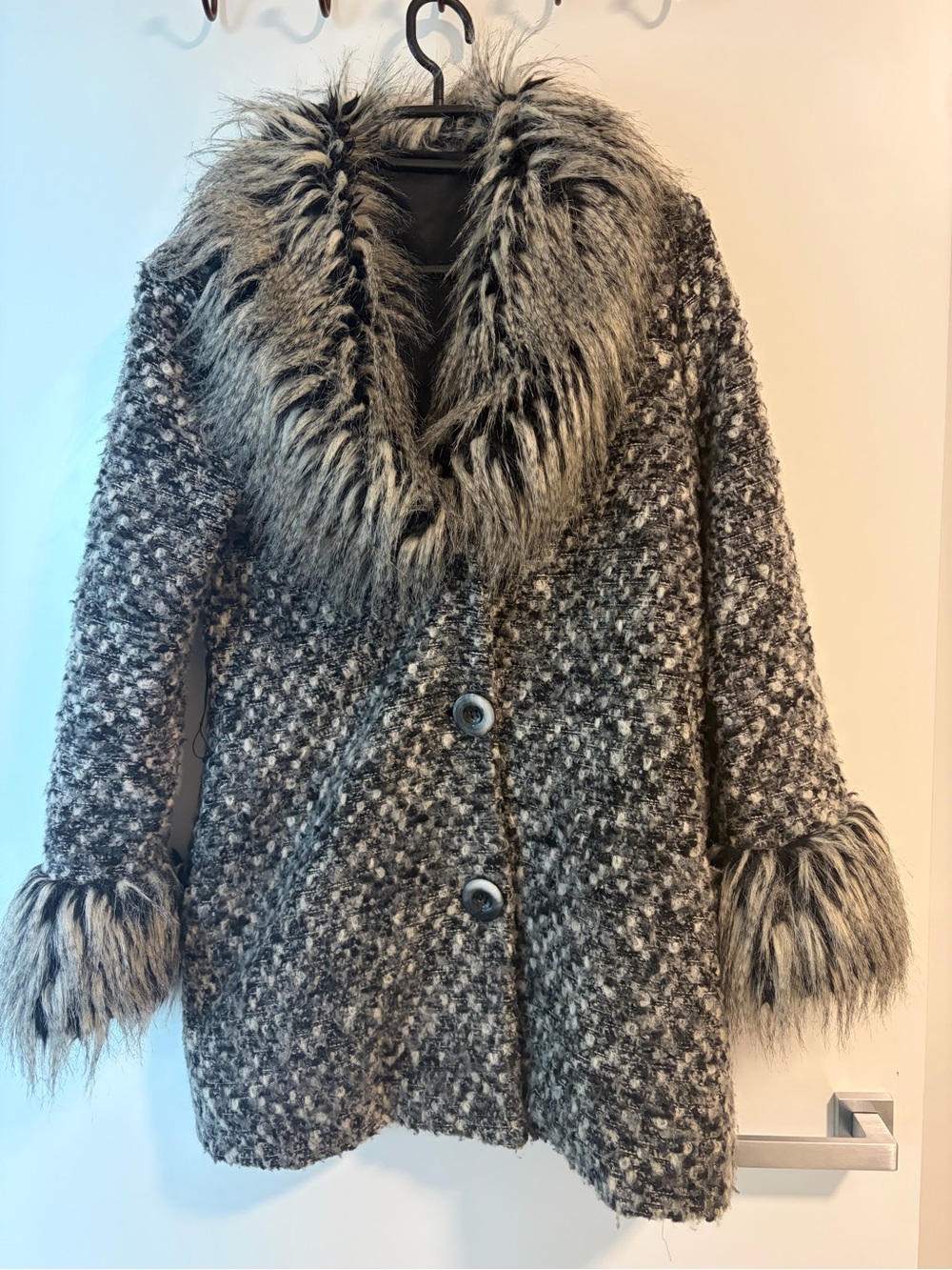 Penny lane made in Italy wool‎ blend faux fur bouclé light coat